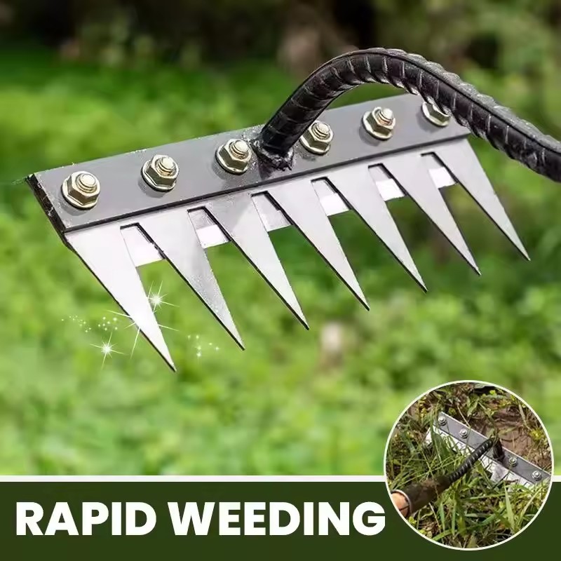 Rastrillo de mano de acero al carbono para jardín, herramienta agrícola para deshierbe, grada de clavos agrícola, grada de Metal, herramientas manuales para deshierbe de jardín, 5/6/7/8 dientes