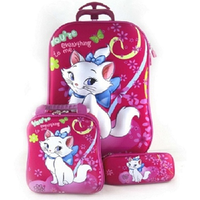 3PCS/set cartoon students trolley case Lovely kids Climb stairs Luggage Travel 3D EVA stereo suitcase child pencil box