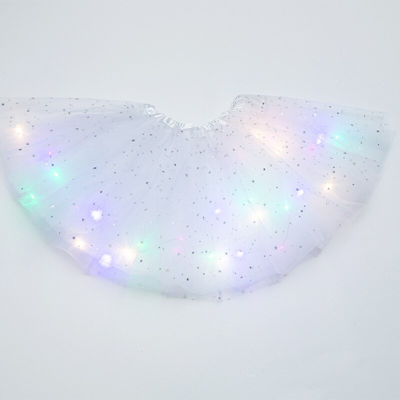 Ins Volwassen Pailletten Met Verlichting Led Tutu Rok Lichtgevende Halve Lengte Mesh Rok Led Licht Onverzorgd Rok: white
