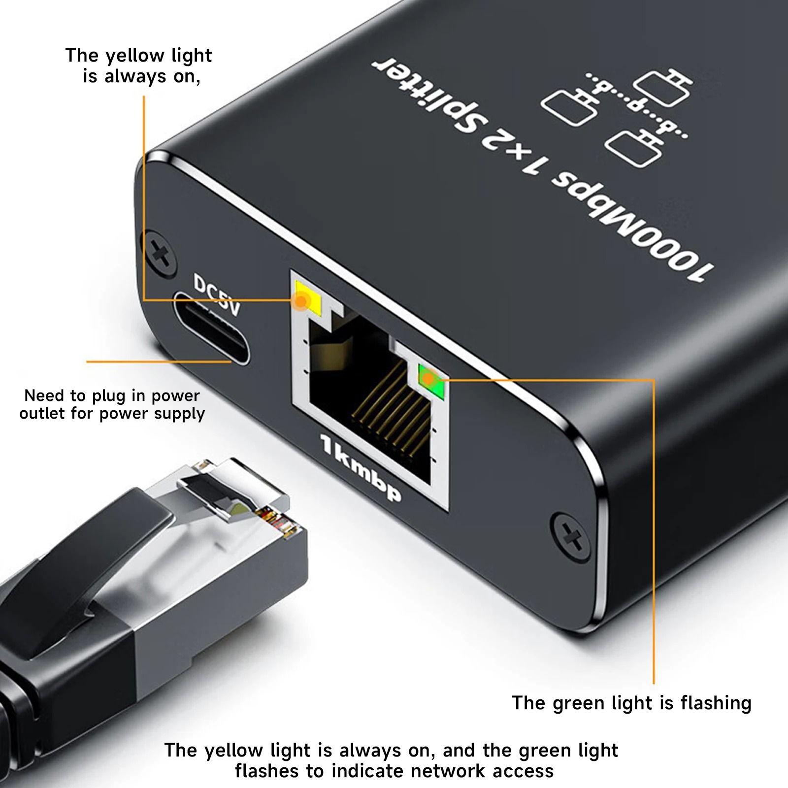 Kebidumei Gigabit Ethernet Splitter 1 a 2/3/4, 1000Mbps RJ45 LAN Internet Splitter para Hub/Switch/Router/Set-Top Box/TV Digital