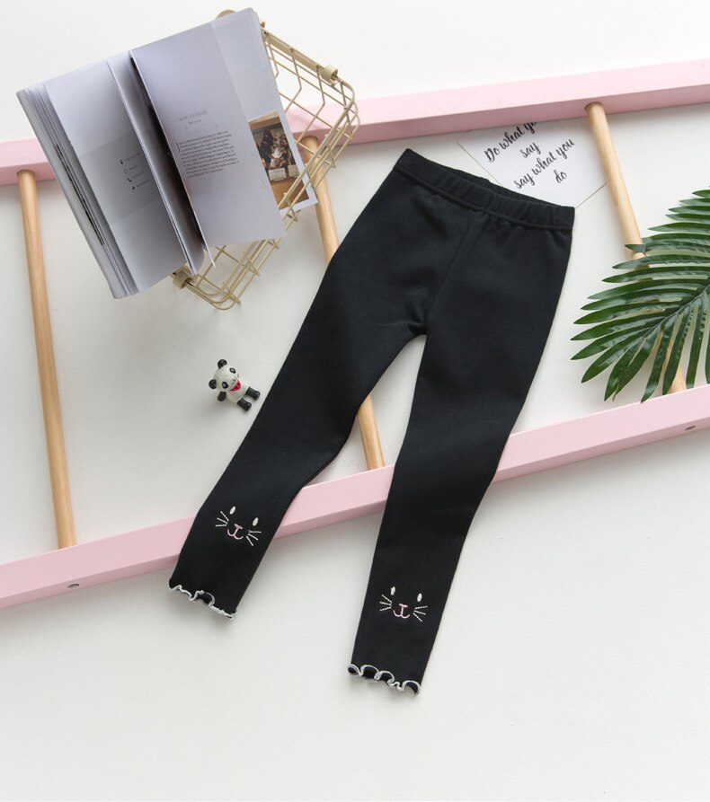 Stile della corea di Autunno della Molla Dei Bambini Delle Ghette del Cotone Della Stampa del Gatto Delle Ragazze Pantaloni Lunghi Abbigliamento Bambini: Black