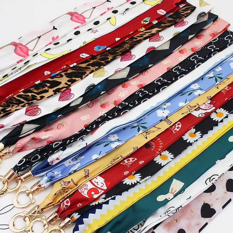 Moda feminina lenço de seda telefone cordão do telefone móvel pescoço cinta temperamento tecido fresco cordão para chaves chaveiro cinta