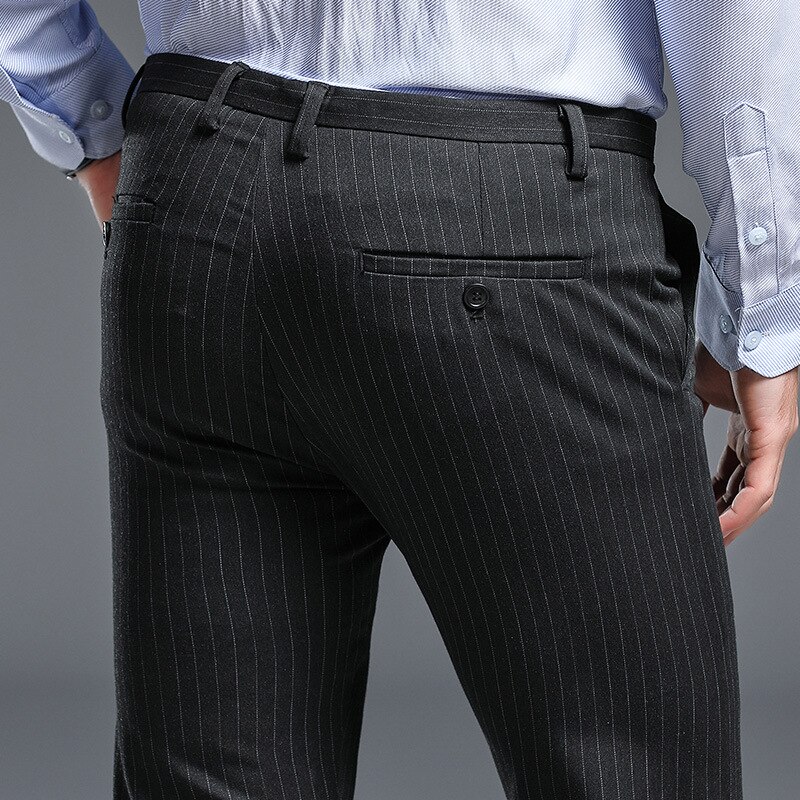 Heren gestreepte pantalon zwart grijs clubjurk broek slim heren broek casual sociaal heren zomer enkelbroek: Zwart / 36