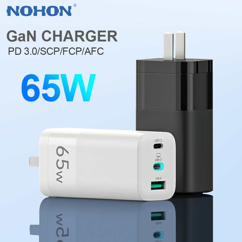 Nohon 65W GaN PD USB C Charger for iPhone Charger Fast Quick Charge Portable Cargador for MacBook Tablet