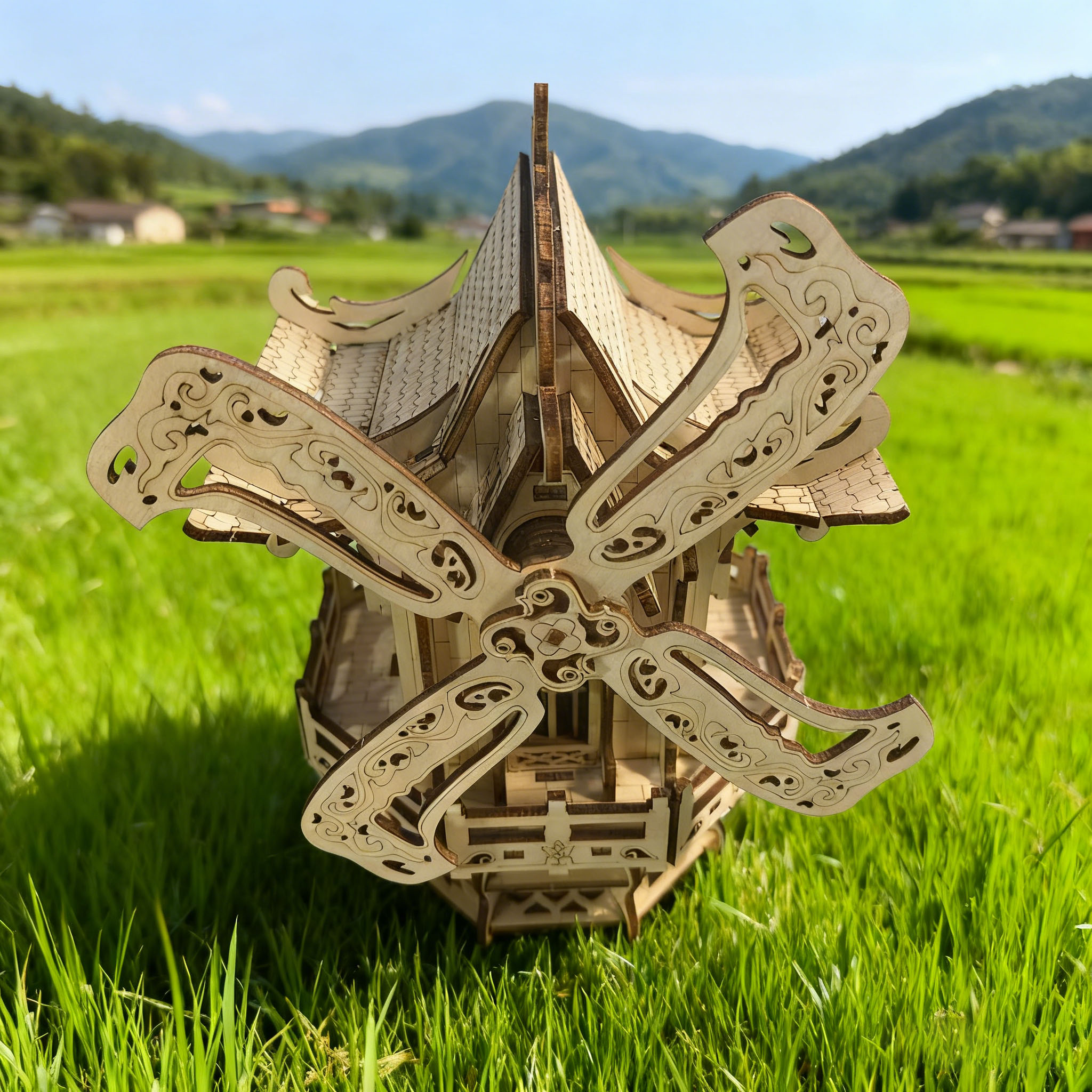 Puzzle 3D Casa in legno fai-da-te Kit modello mulino a vento Set di assemblaggio divertente Blocchi di costruzione in legno Il regalo perfetto Regalo ideale per le vacanze