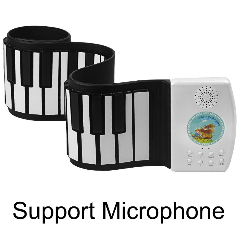 Roll Up Piano 49 Keys Silicone Portable Foldable Colorful Soft Keyboard Electronic Piano Rainbow Key rechargable: And White Chinese