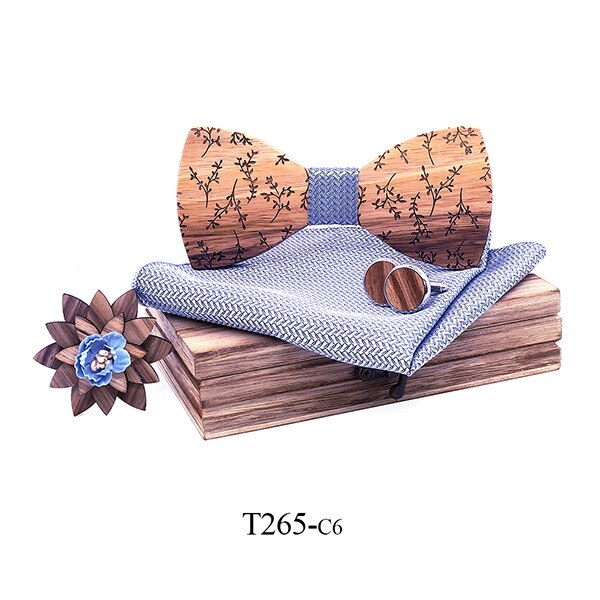 hombres pajarita de madera set pañuelo gemelos madera pajarita boda broche corbata madera corbata Gravata set boda: T265-C6