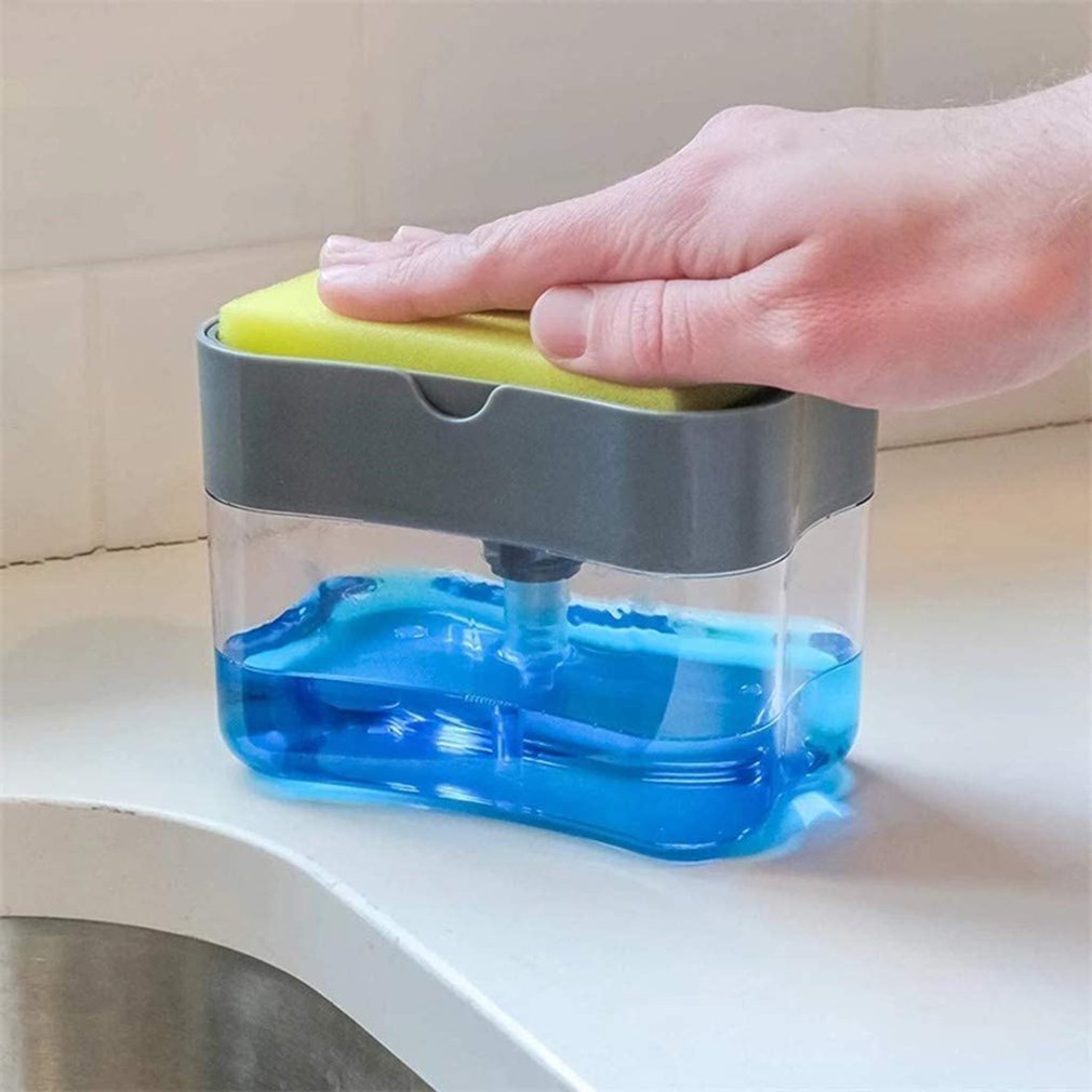 Bærbar sæbe pumpe dispenser & svamp holder til køkken opvaskemiddel sæbe og svampe sæbe dispenser væske kasse