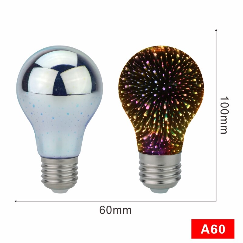 Bombilla Led decoración 3D bombilla 220V ST64 G95 G80 G125 A60 E27 luces navideñas novedad Lamparas: A60