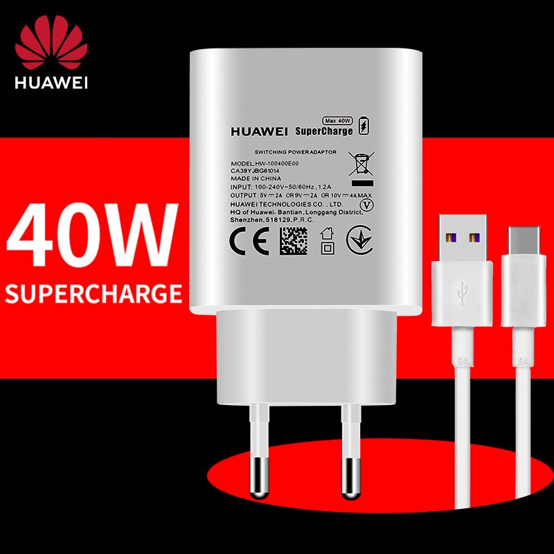 Huawei Supercharge 40w 40 w Super Fast Charge Charger 5A USB C Cable for Mate 40 30 30e Pro 20 X P30 P40 Nova 7 SE Nova 5 pro