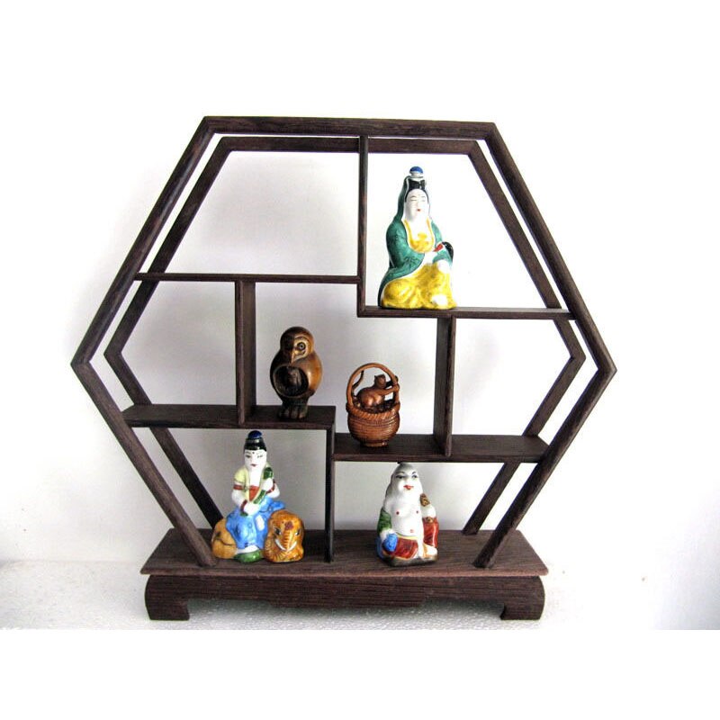 Mf0176--  ji chi trä stativ /hylla för snusar eller netsuke eller curios antik displayram