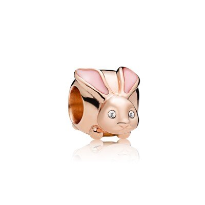 NUOVO 100% 925 Sterling Silver 1:1 Autentico Charm In Oro Rosa Margherite di Cuore-A Forma di Coniglio In Rilievo Clip di Sicurezza Della Catena di Sicurezza: Beige