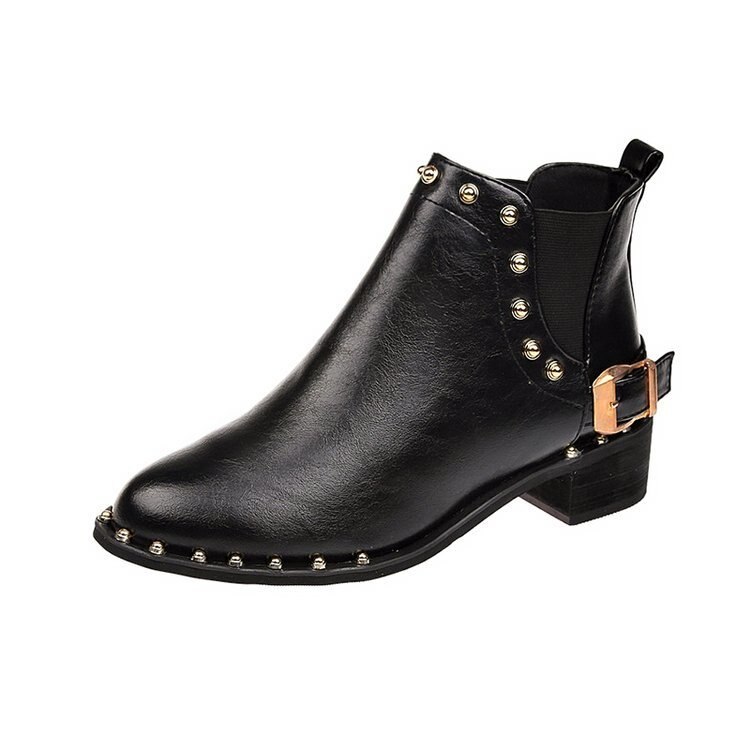 Round Toe Women's Boots Autumn Womens Shoes Boots-women Low Heels booties Rivets Booties Ladies Chelsea