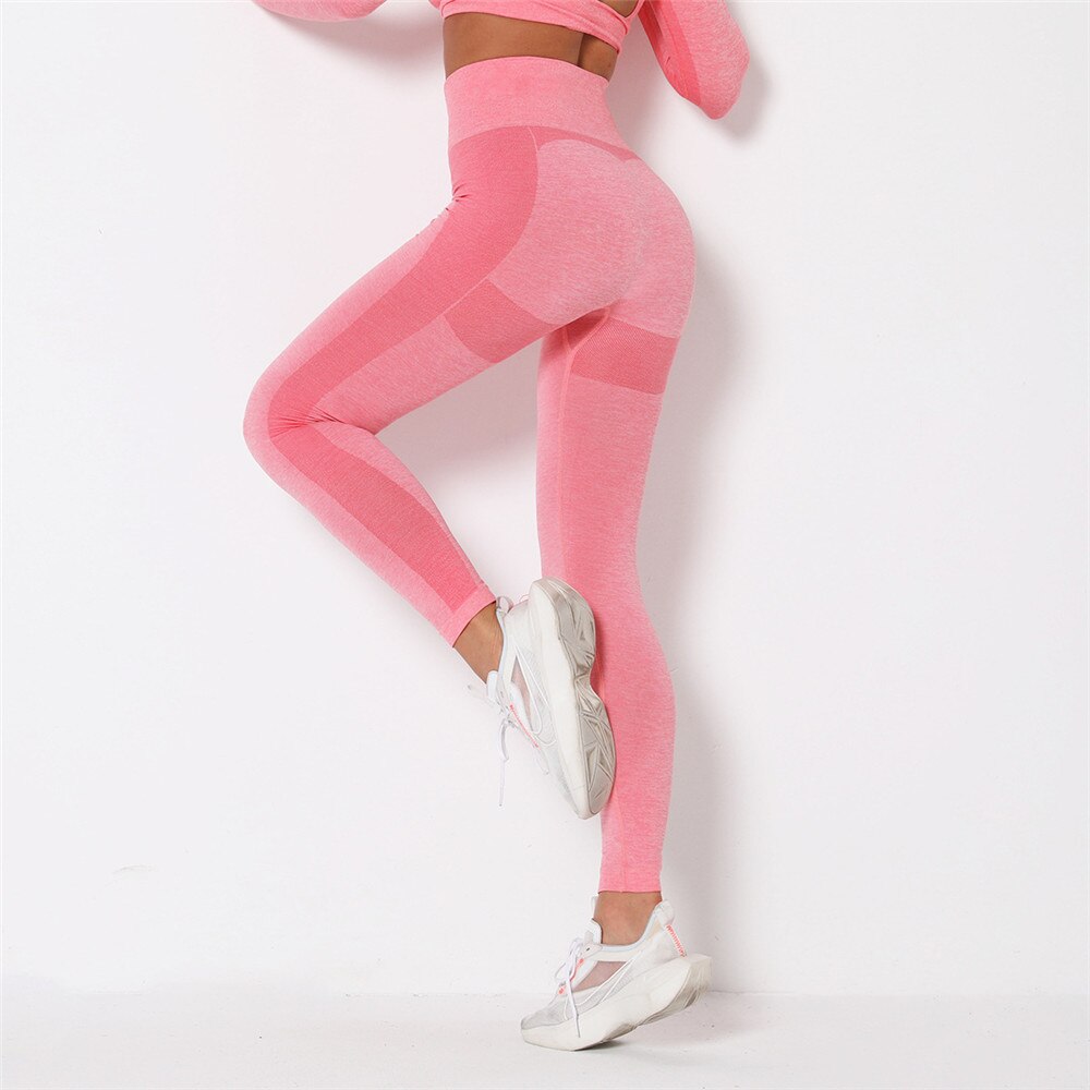 High waist Yoga Pants Seamless Leggings Women Running Sport Stretch Tights Gym Fitness Training Push up Tummy Control Legging: Pink / L