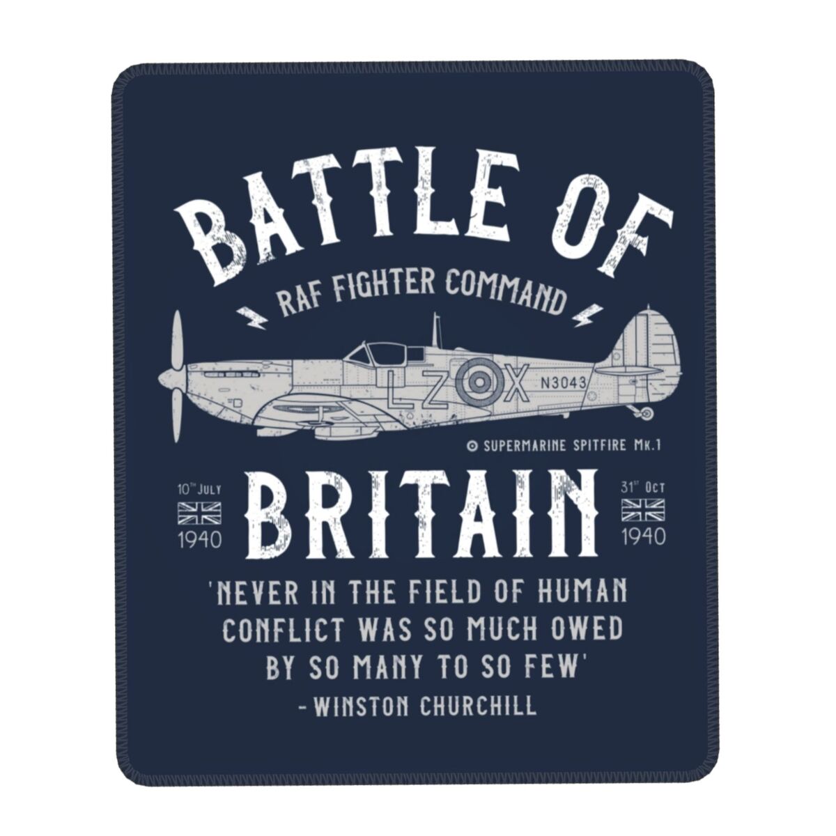 Alfombrilla de ratón para juegos Supermarine Spitfire, alfombrilla de goma antideslizante para ratón, piloto de combate, avión, decoración de oficina, alfombrilla para mesa de ordenador: M / Caqui