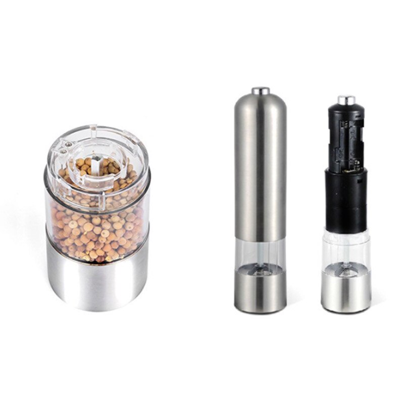 Elektrisk Salt Pepper Kvern Rustfritt Stål - Enkel Rengjøring, Bærbar, Kjøkkenredskap