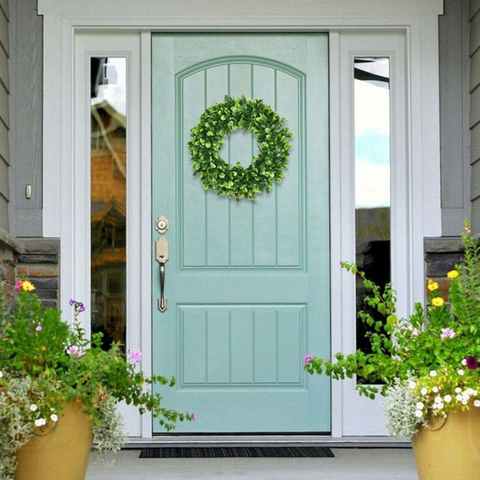 Kunstmatige Groene Bladeren Krans 42Cm Buxus Krans Outdoor Groene Krans Voor Voordeur Muur Raam Party Wedding Decor