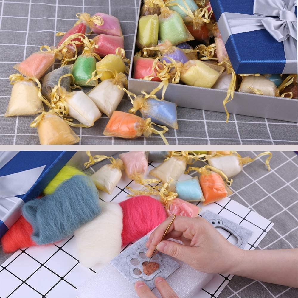 LMDZ-ovillo de lana de 50 colores, fieltro de aguja en bolsas de de Organza, elige cualquier color, hilo de lana de fibra para fieltro de aguja