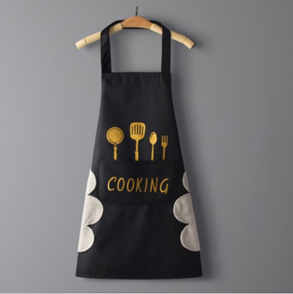 kitchen Apron woman Household man Cooking Men Women chef Oil-proof Waterproof Adult Coffee Overalls Wipe Hand pinafore: black with wipes