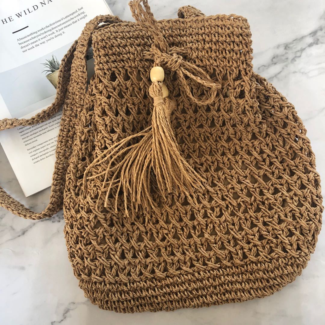 Bucket Hollowed Out Paper Rope Straw Straddling Beach Bag Leisure Women's Messenger Handbags For Women