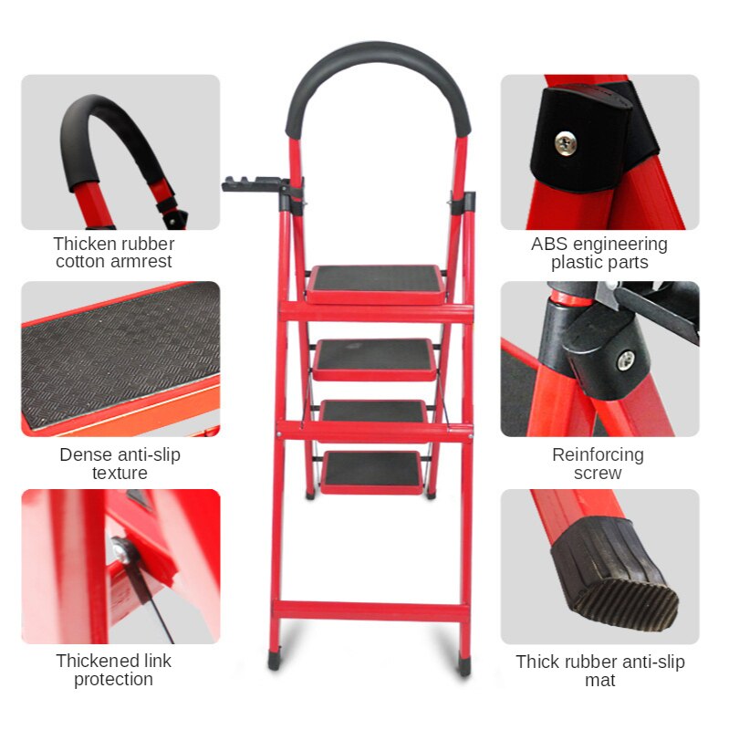 Household Steel Pipe Herringbone Ladder Thick Folding Step Ladder Single Side Ladder Stainless Steel Aluminum Alloy Ladder