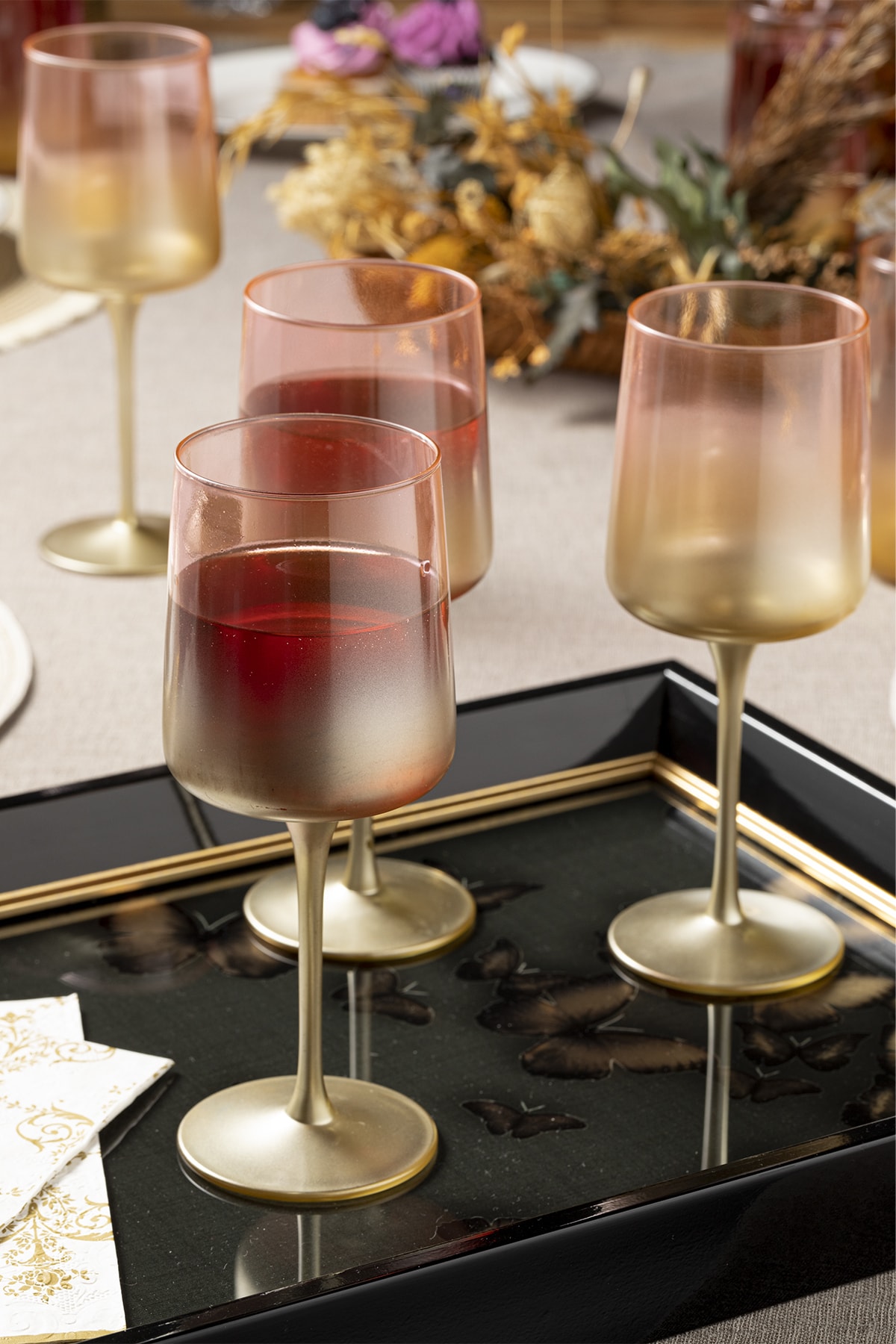 4 Pieces Stylish Pink Glass Cup Sets 320 Ml Product For Kitchen Lux Home Decoration Made In Turkey Fast