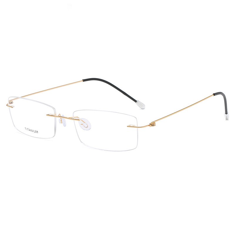 Hand-Made Ultralight Titanium Brilmontuur Mannen Klassieke Rechthoek Randloze Brillen Mannelijke Frameloze Recept Optische Eyewear: Gold