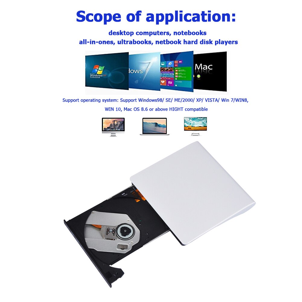 External CD Drive USB 3.0 Portable Optical Drive Ultra Slim CD DVD ROM Rewriter Burner Writer for Windows Mac OS Laptop