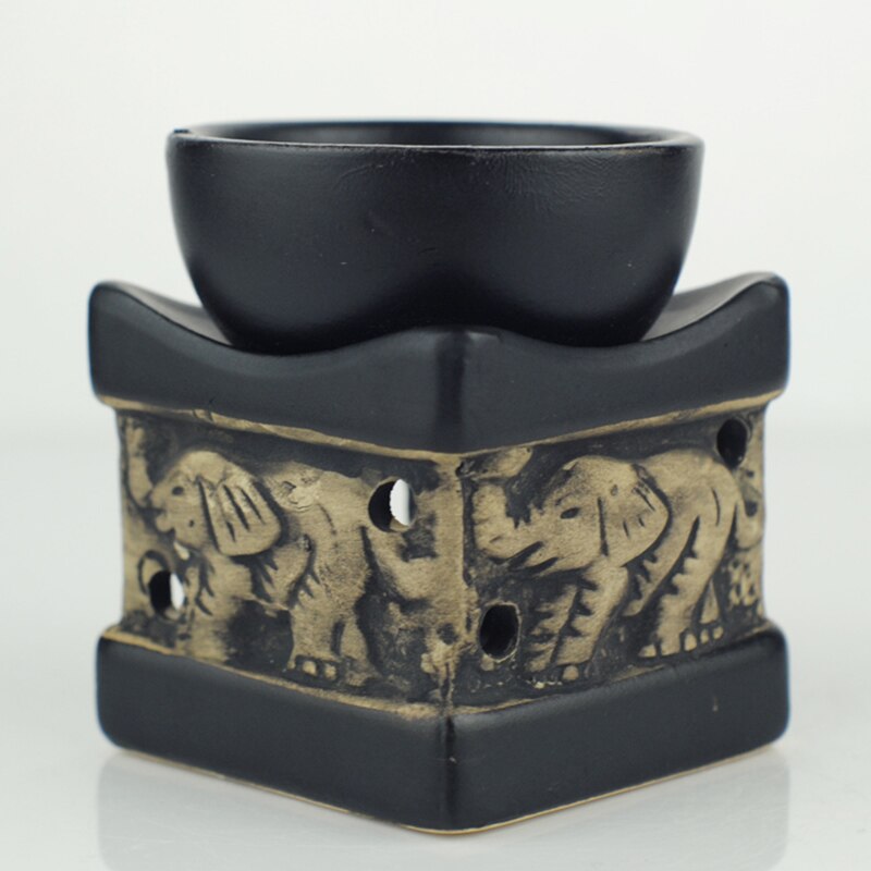 Lámpara de aceite esencial Color negro elefante estilo tailandés horno de cerámica sándalo belleza salón de hotel Aroma quemador hogar Decoración