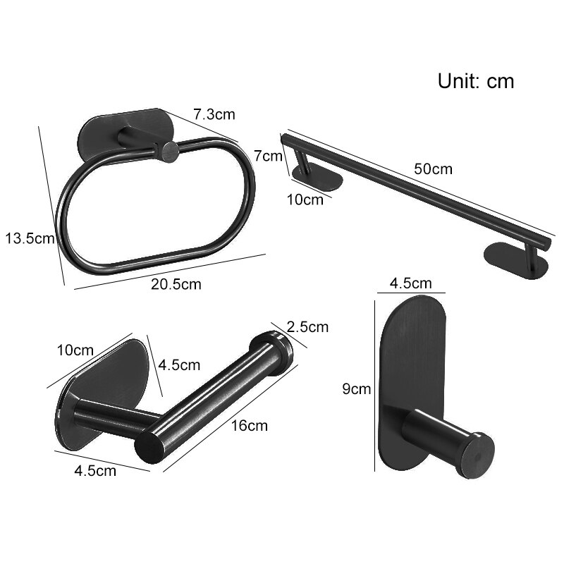 ELLEN Matte Black Bathroom Hardware Set Black Robe Hook Towel Bar Toilet Paper Holder Bath Bathroom Accessories EL480B1001B