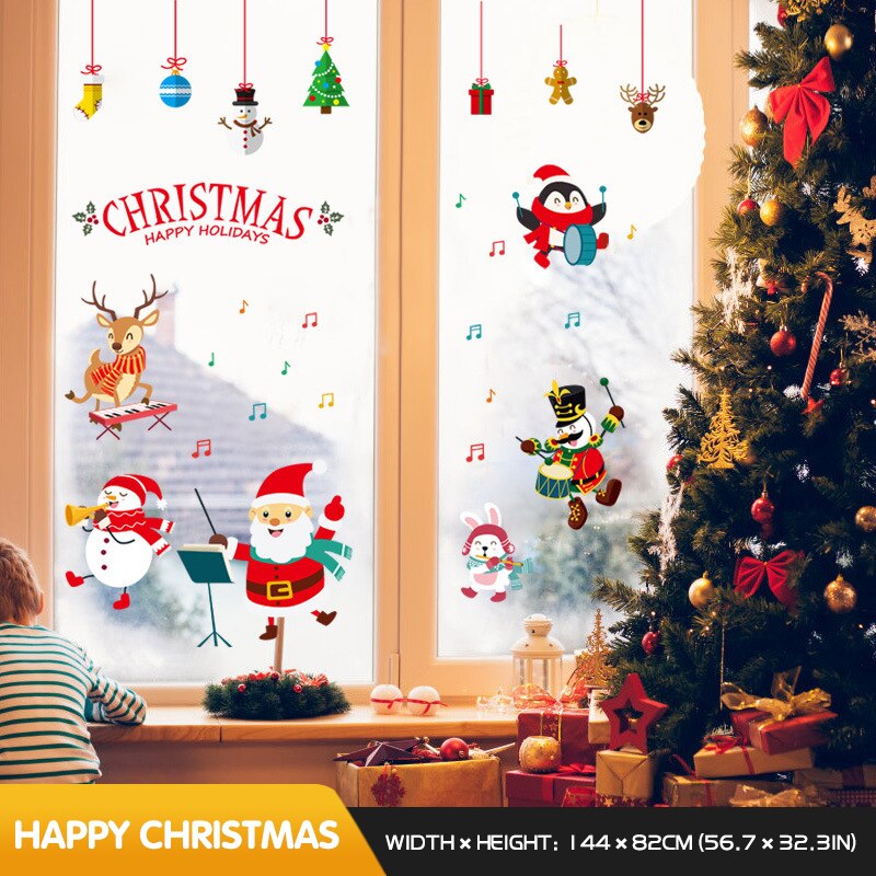 Christmas door stickers Christmas Eve scene layout home sticker wall window glass kids room house decor self-adhesive sticker: Gray