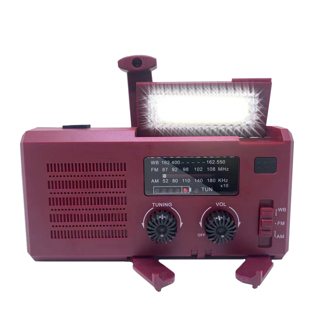 Emergency Solar Power Hand Crank Dynamo Generator 4000Mah Telefoon Oplader Bank Sos Am/Fm Noaa Weer Cob zaklamp Radio: WINE RED