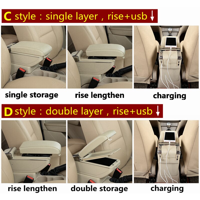 Arm Rest Voor Honda Fit Jazz 2002-2007 Hatchback Armsteun Center Middenconsole Opbergdoos met USB Opladen