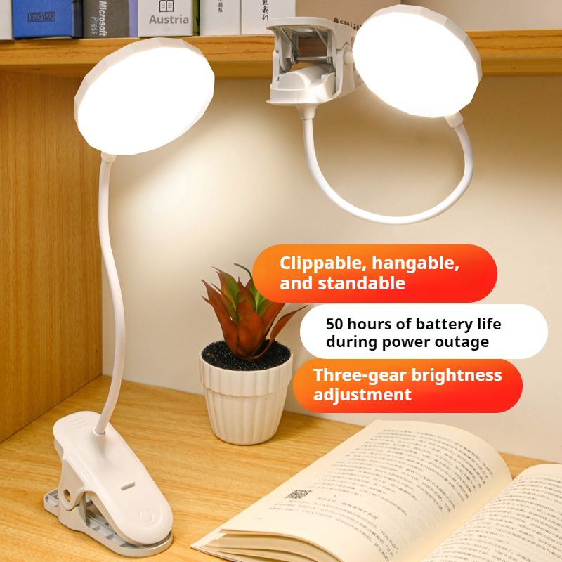 Lampada da tavolo a portato portatile con clip Lampada da scrivania con clip ricaricabile USB Lampada da lettura per letto Luce notturna tocco 3 modalità di attenuazione Luce di protezione degli occhi