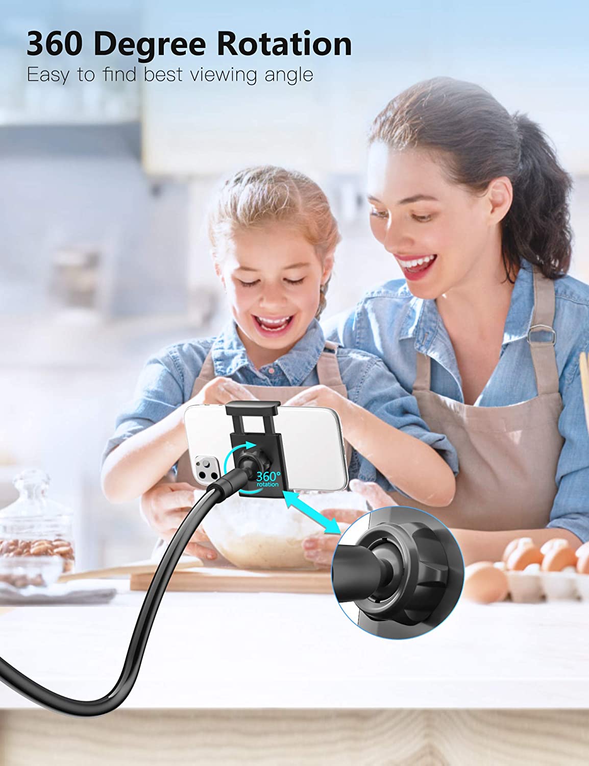 Tryone Soporte Movil Teléfono - Soporte Flexible con Brazo de Cuello de Cisne para Serie iPhone /Celulares Samsung/Huawei/Google Pixel y Más, 70 cm de Longitud en Total