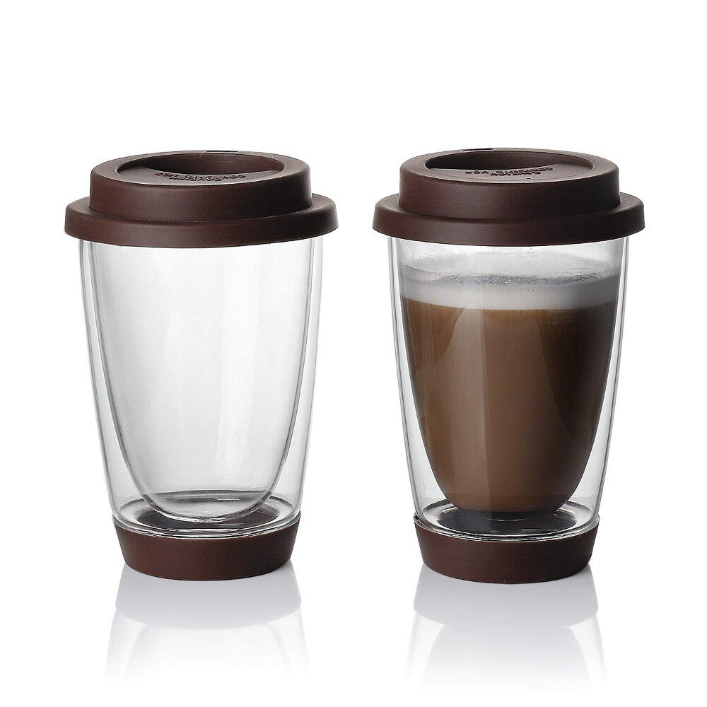 Dobbelt vegg glass verres Helle boire kaffekrus varmebestandig drikkeglass kopp med silisium lokk og utgangspunkt verre dobbel paroi