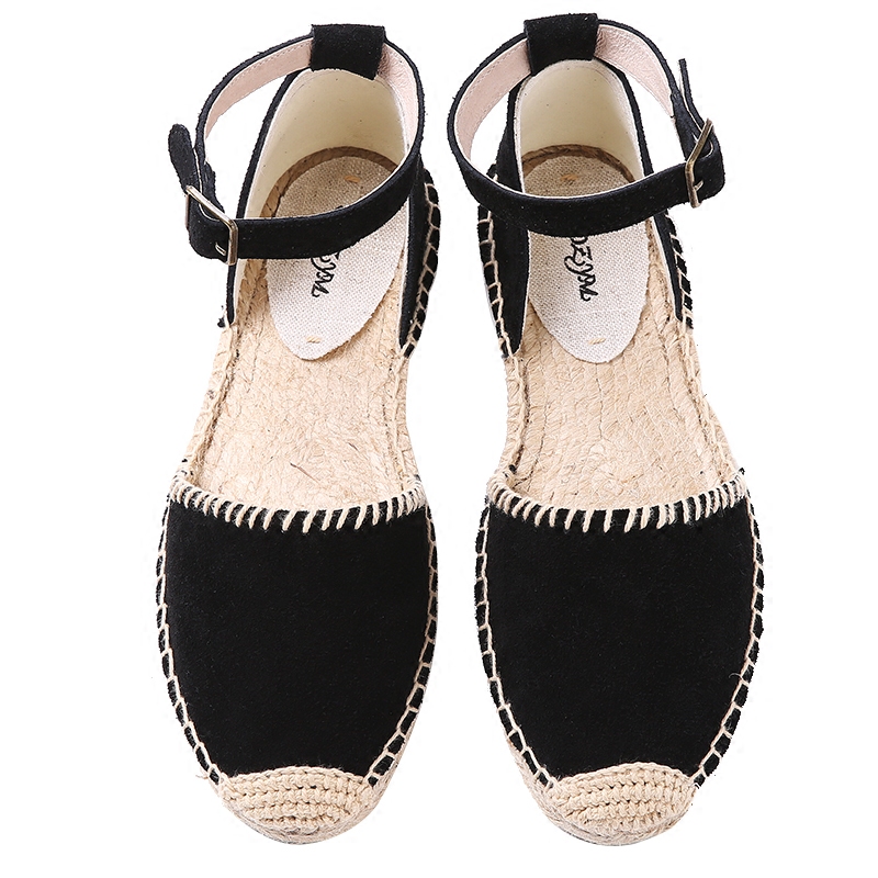 Sandalias de paja de mujer Bohemias de fondo plano de lona salvaje de cáñamo zapatos de pescador suelo femenino nuevos zapatos individuales de gran tamaño