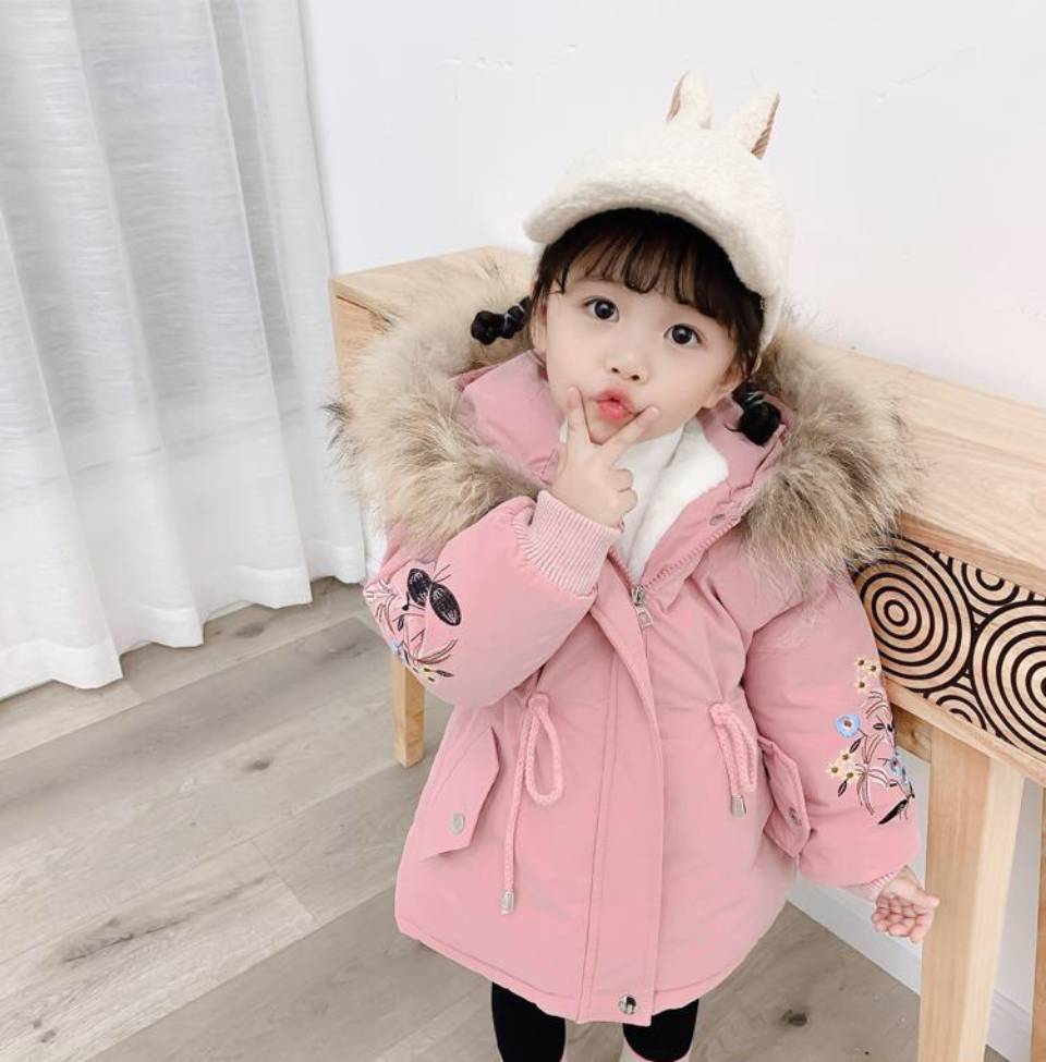 Voor jaar herfst winter kinderkleding warme capuchon parka's kinderjas bontkraag dons bovenkleding meisje p