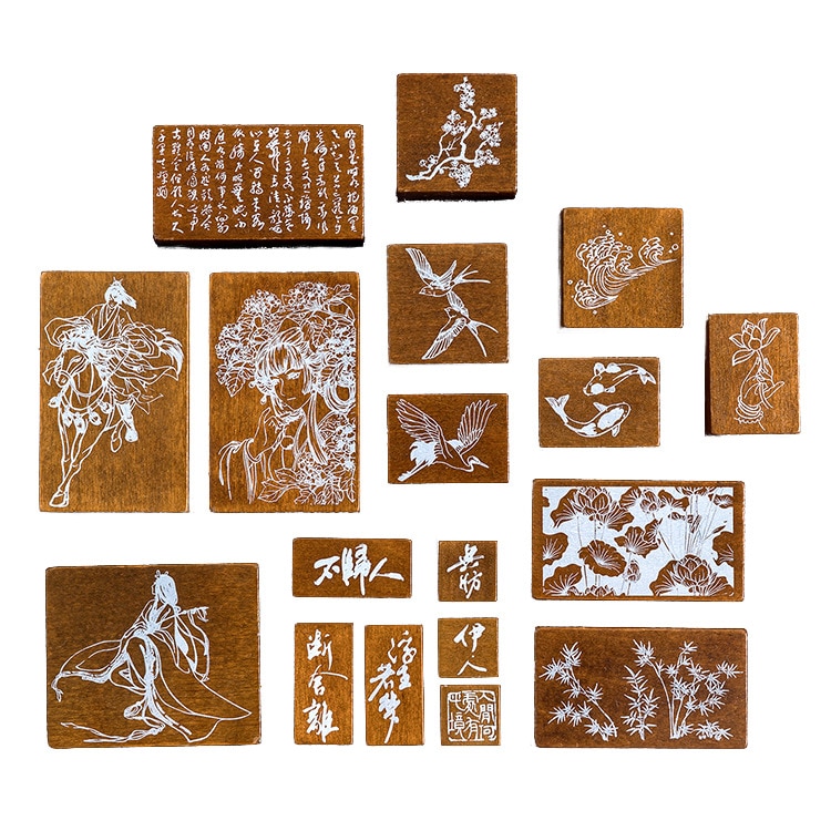 Stijl decoratie stempel houten rubber stempels voor scrapbooking briefpapier diy knutselen standaard stempel vintage karper kraan chinees