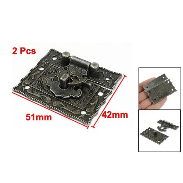 1PC/2PCS Home Living Hobbies Jewelry Box Lock Security Safes Antique Style Hardware Bronze Tone Metal Rectangle Latch 43mmx 51mm