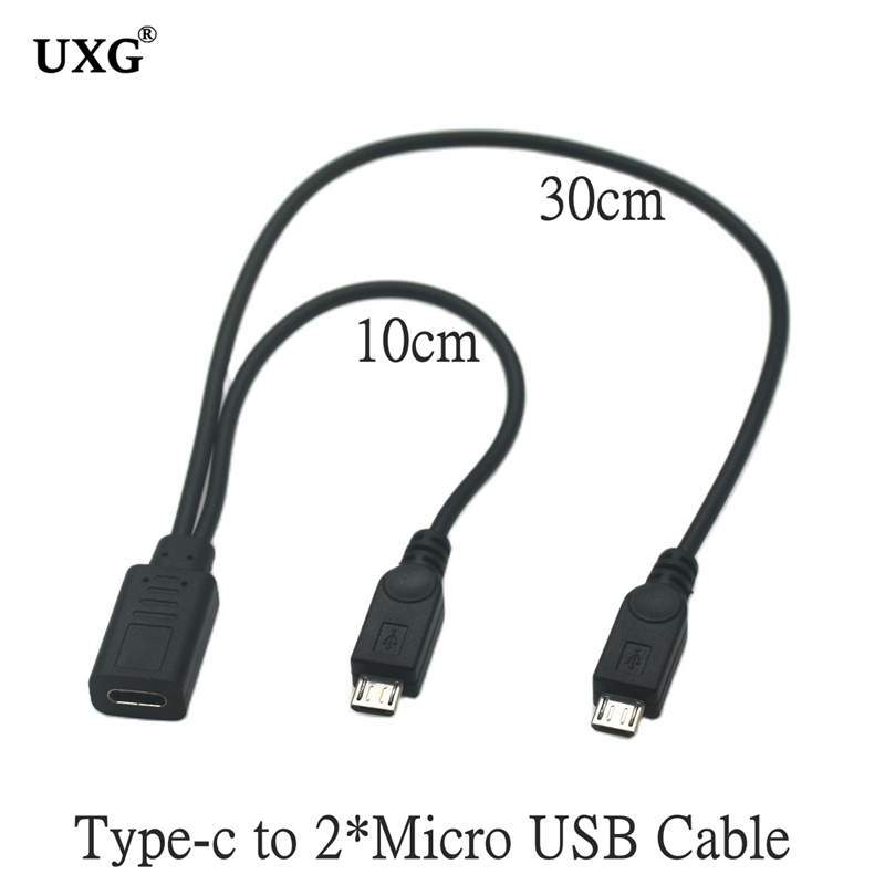 Type-c USB 3.1 / Micro USB 1 Female to Micro/Mini USB Type-c Type B Male Y Splitter Charge Extension Date Splitter Adapter Cable: Blue