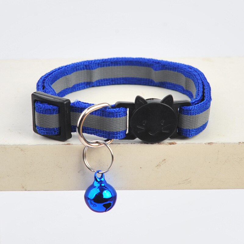 1PC Cats Bell Collars Adjustable Nylon Kitten Safe Necklace Reflective Cat Collar Buckles For Cute Pets Cat Accessories Supplies: blue