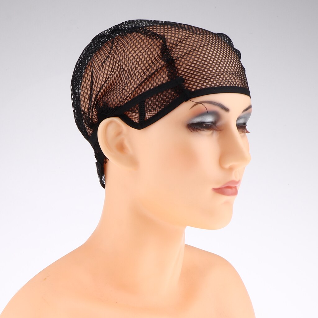 Durable Braiding Nylon Net Wig Cap For Wig Making W/ Adjustable Strap Black