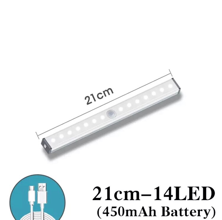 Hvid ledet natlys bevægelsessensor trådløs usb genopladelig 20 30 40 50cm natlampe til køkken canbinet væg: 21-14