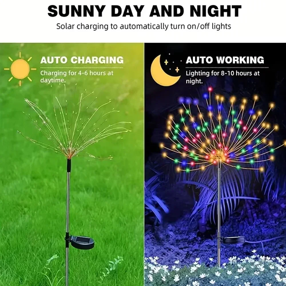Linterna LED Solar de fuegos artificiales para exteriores, Patio, jardín, boda, luces decorativas, paisaje, césped, Festival, 1 ud.