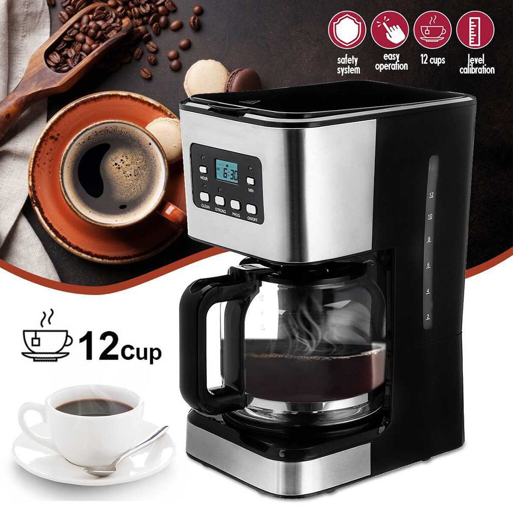 Drip Coffee Maker Semi-Automatic Steam 12-Cup Coffee Machine Coffeemaker for Home Latte