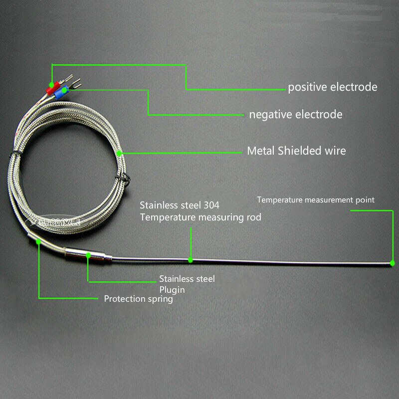 1.5M Cable High temperature probe 100mm 200mm 300mm K type Flexible Probe Thermocouple Temperature Sensor Diameter 1mm to 5mm