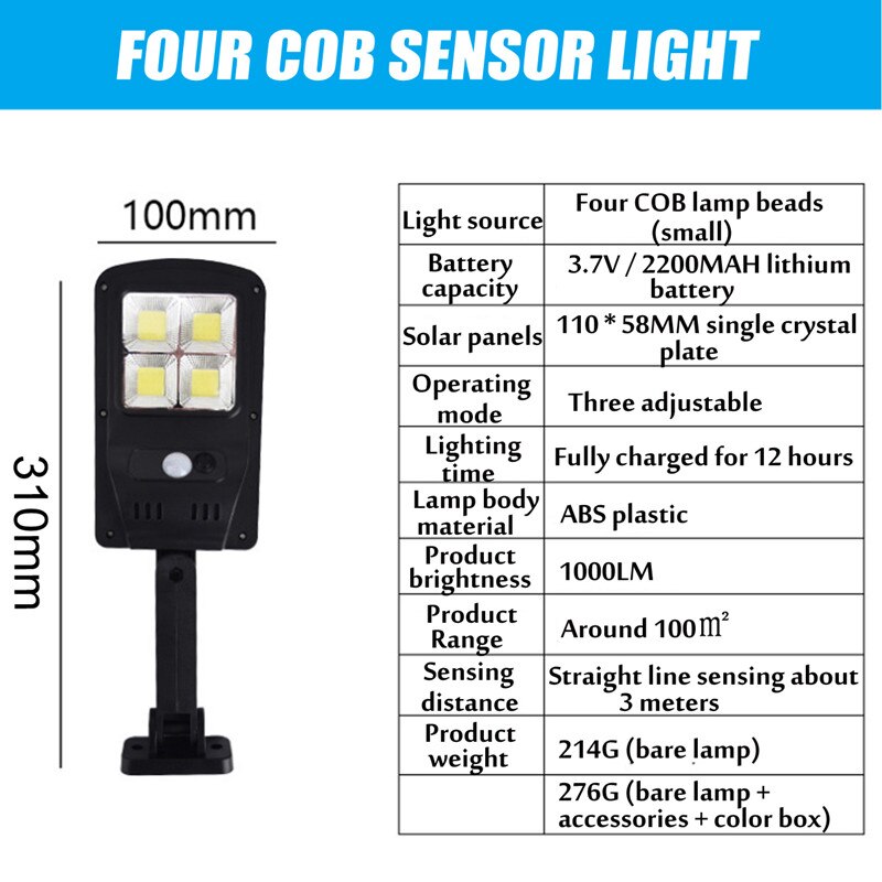 50/100/200/300w solenergi kolbe sensor vegglampe infrarød bevegelsessensor ledet gatelys utendørs belysning hagelampe ledet lys: X4