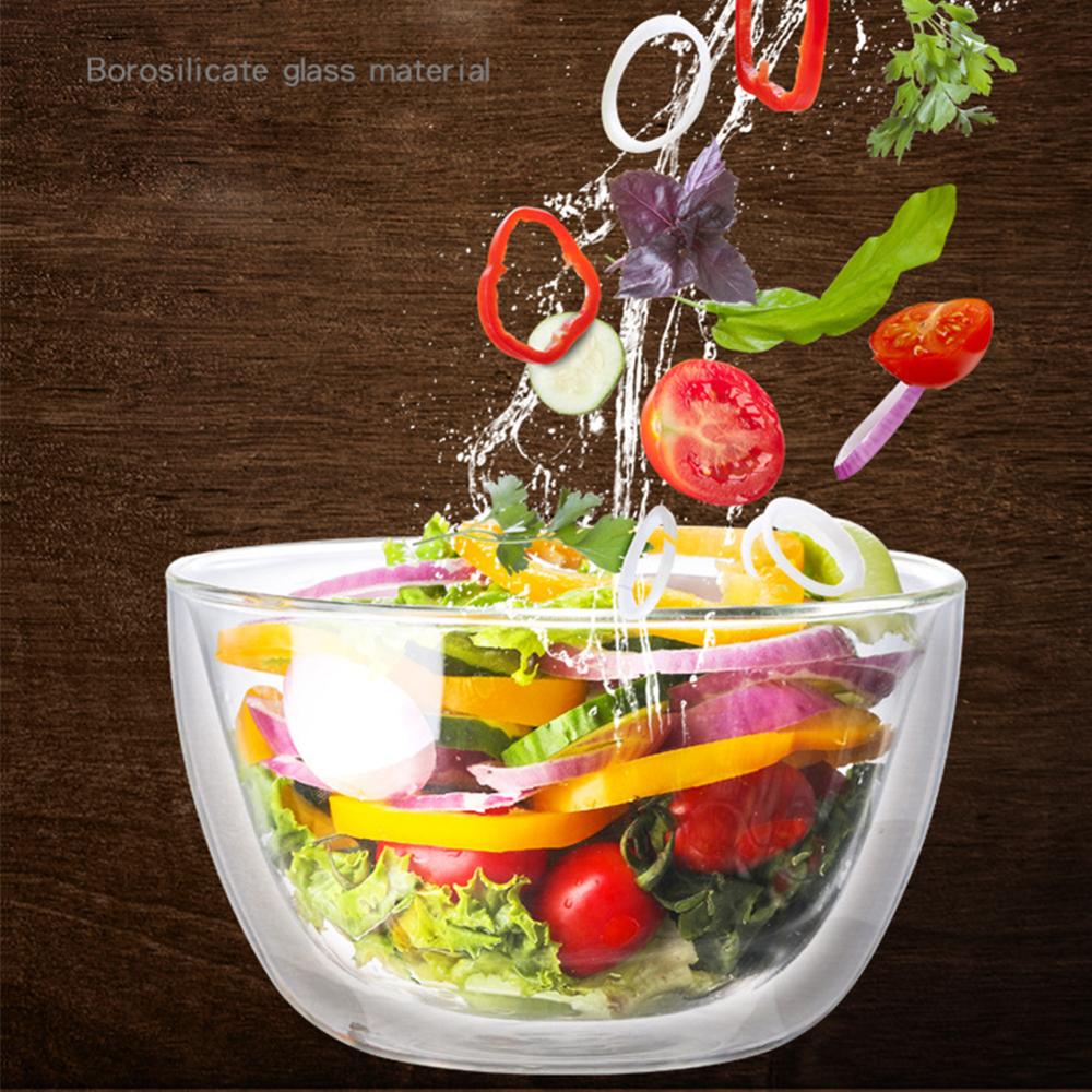 Double Layer Heat-resistant High Borosilicate Glass Bowl Salad Bowl Microwave Tableware Ice Cream Heatproof Salad Dinnerware