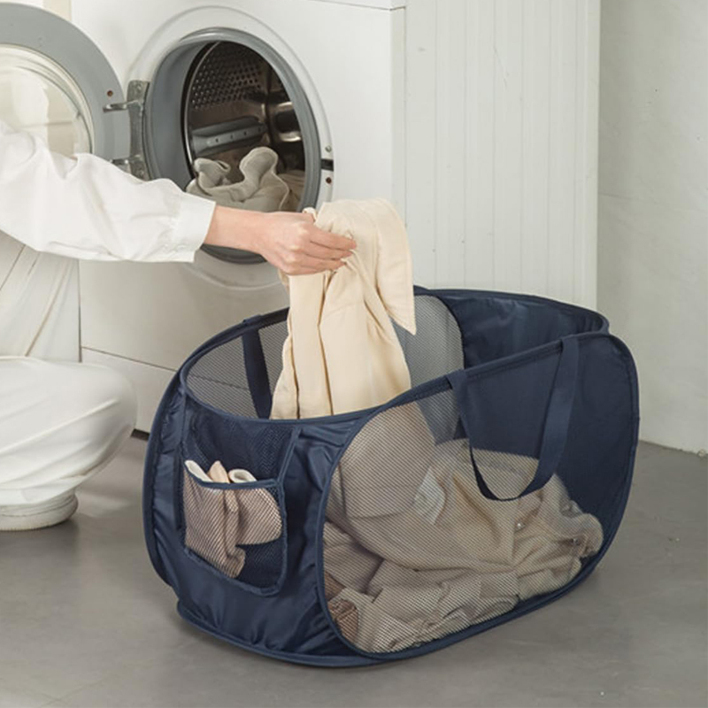 Collapsible Laundry Baskets Mesh Laundry Hamper with Side Pocket Foldable Clothes Hamper with Handles for Laundry Bathroom